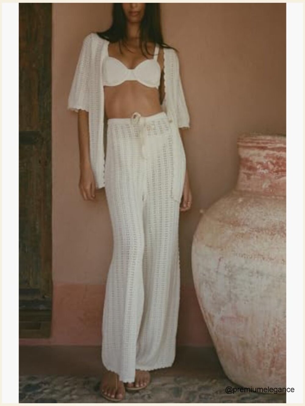 Crochet Knit Swimsuit Cover Up Set Medium Snug Fit Acrylic - Picture 2 of 7